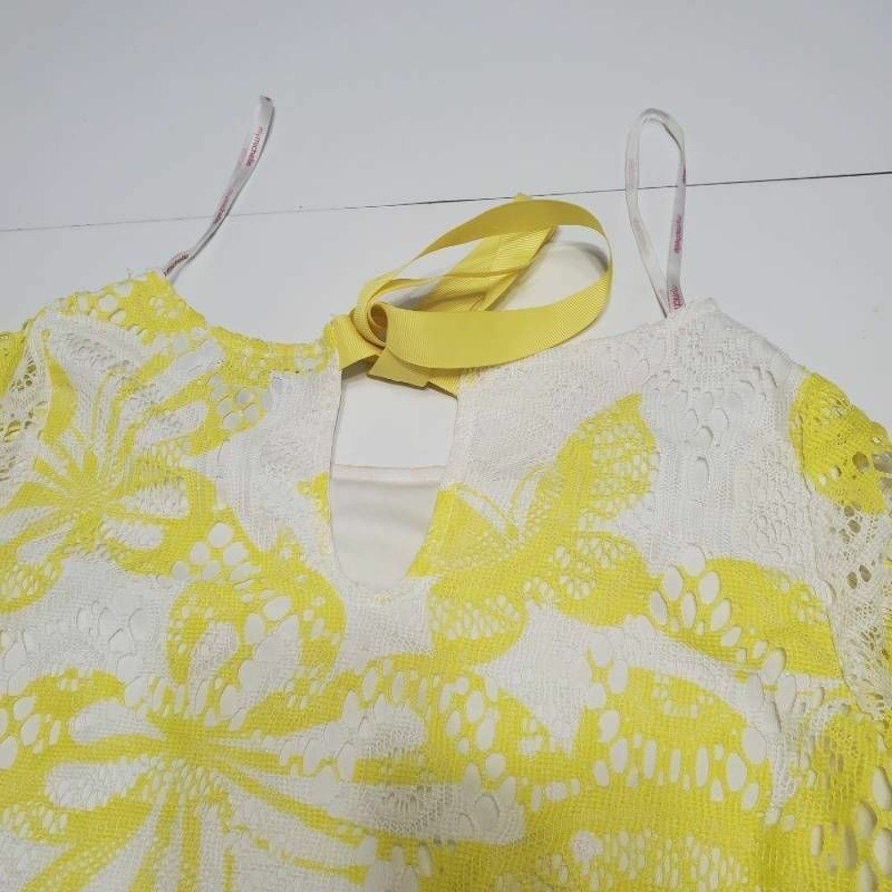 My Michelle Girls A-Line Yellow Butterfly Crochet Lace Keyhole Back Tie Fringe14 - Picture 7 of 12